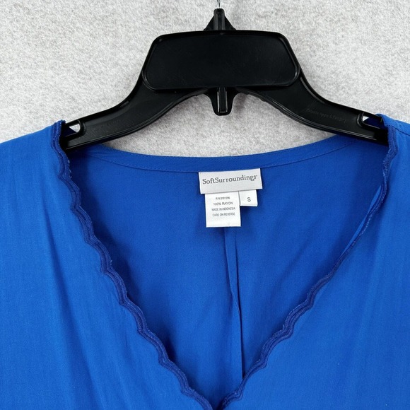 Soft Surroundings Blouse Womens‎ SMALL Blue Embroidery 3/4 Sleeve Button Rayon - Picture 8 of 14